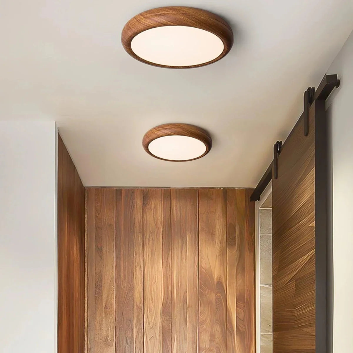 Walnut Wood-Effect Round Flush Mount — Creative Modern Ceiling Light | AUBIER™