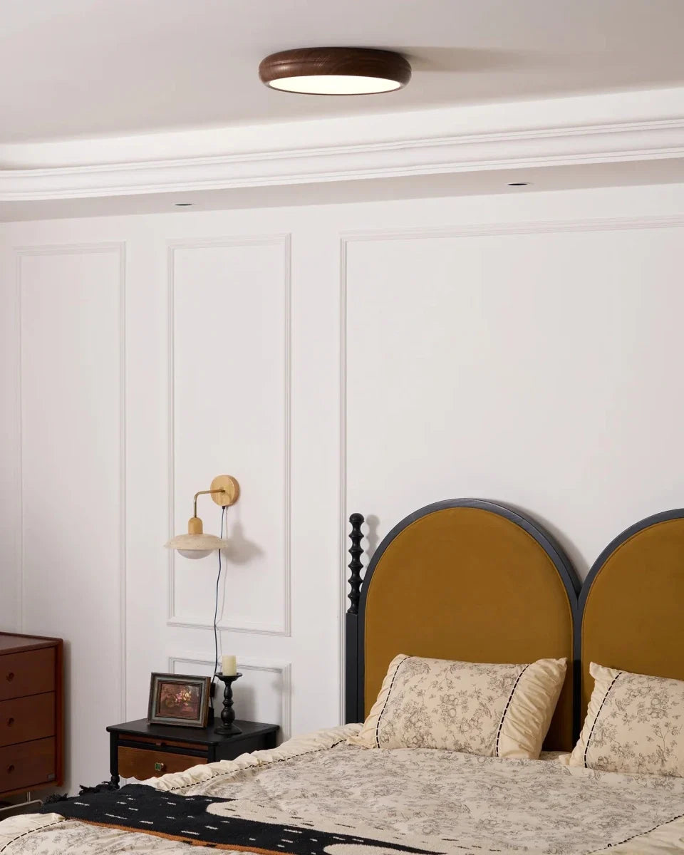 Walnut Wood-Effect Round Flush Mount — Creative Modern Ceiling Light | AUBIER™