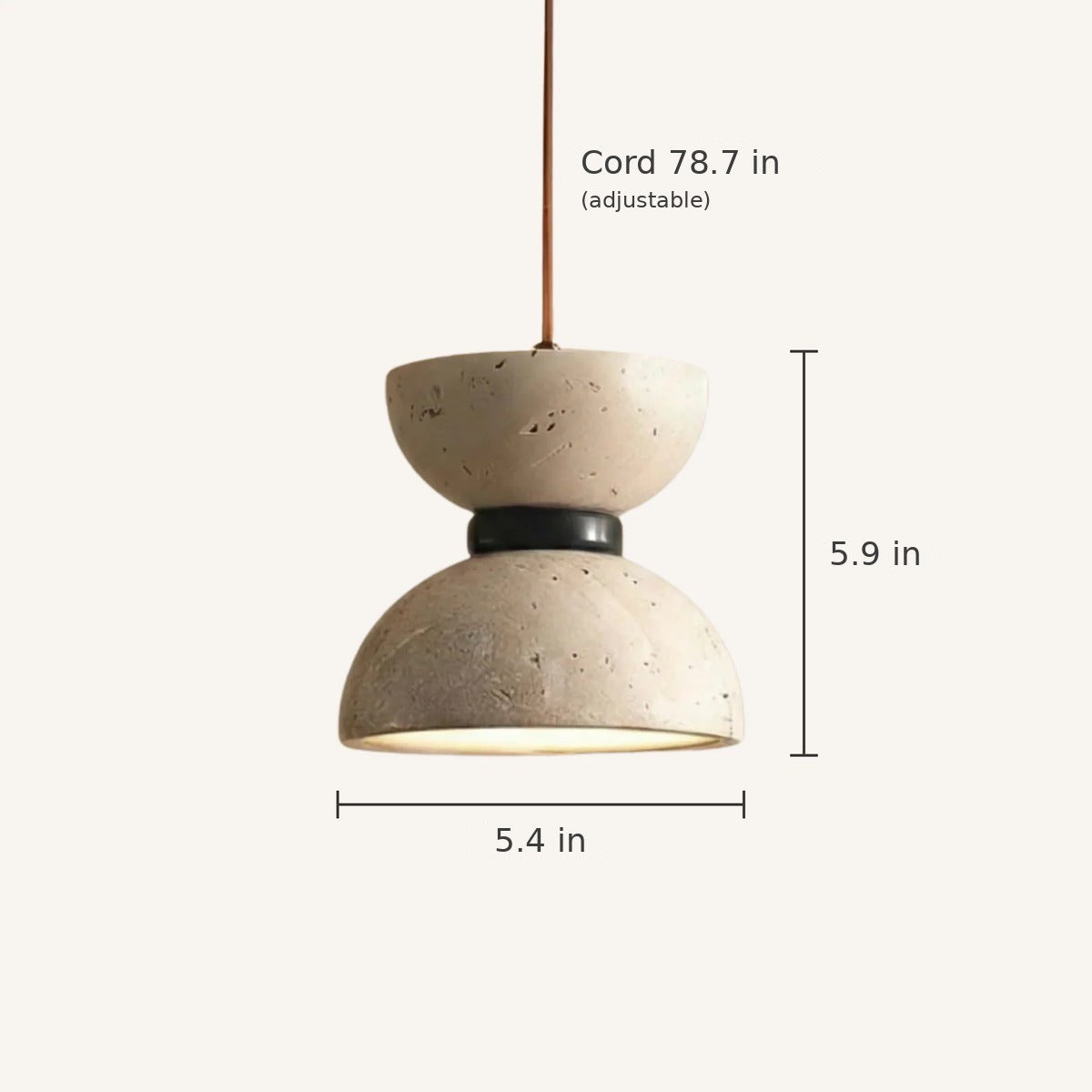 Sable pendant dimensions in inches: 5.9 in high, 5.4 in diameter, cord 78.7 in adjustable