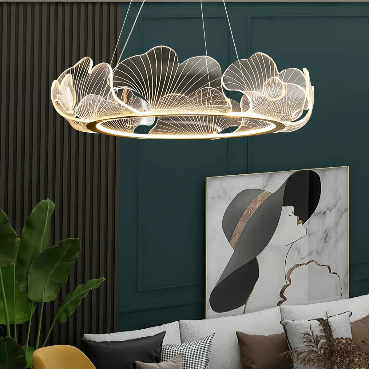 Acrylic Ring Chandelier — Art Deco Petal Style | AURÉOLE™