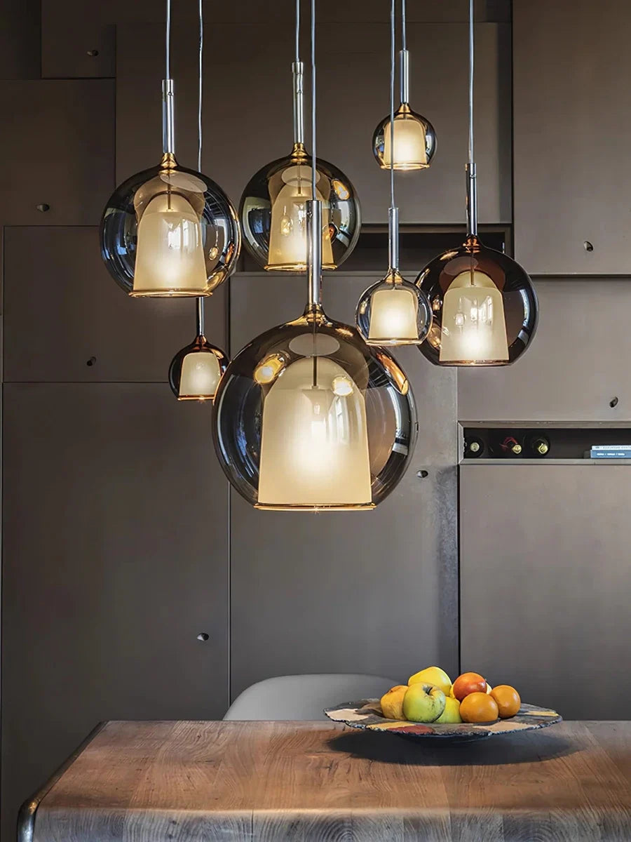 Gold Glass Globe Semi-Flush Chandelier — Dimmable Modern Style | GIVRE™