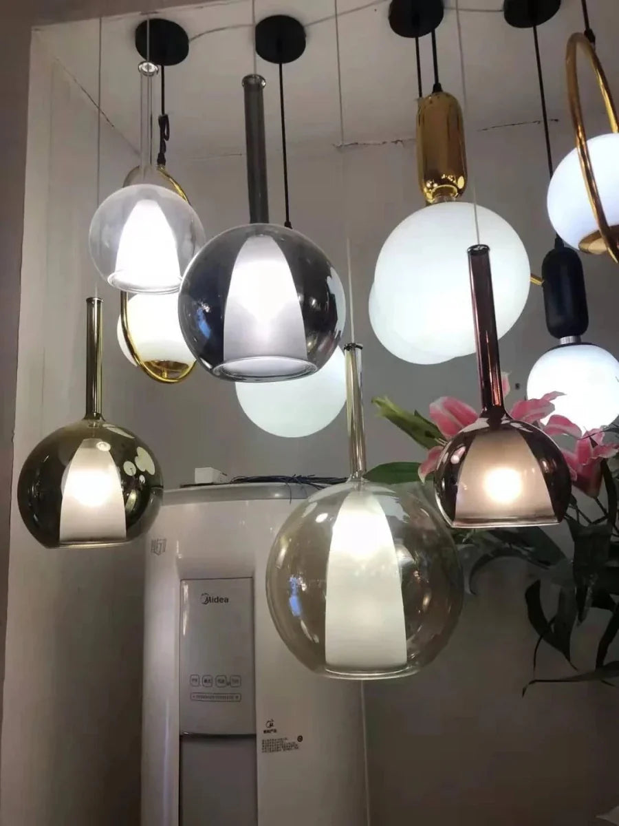 Gold Glass Globe Semi-Flush Chandelier — Dimmable Modern Style | GIVRE™