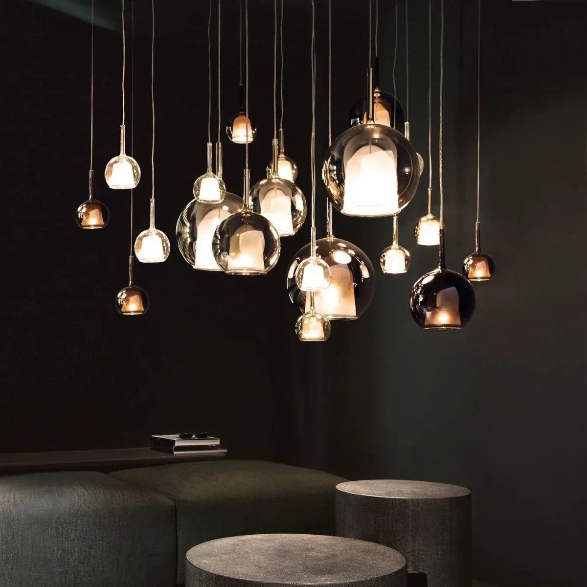 Gold Glass Globe Semi-Flush Chandelier — Dimmable Modern Style | GIVRE™