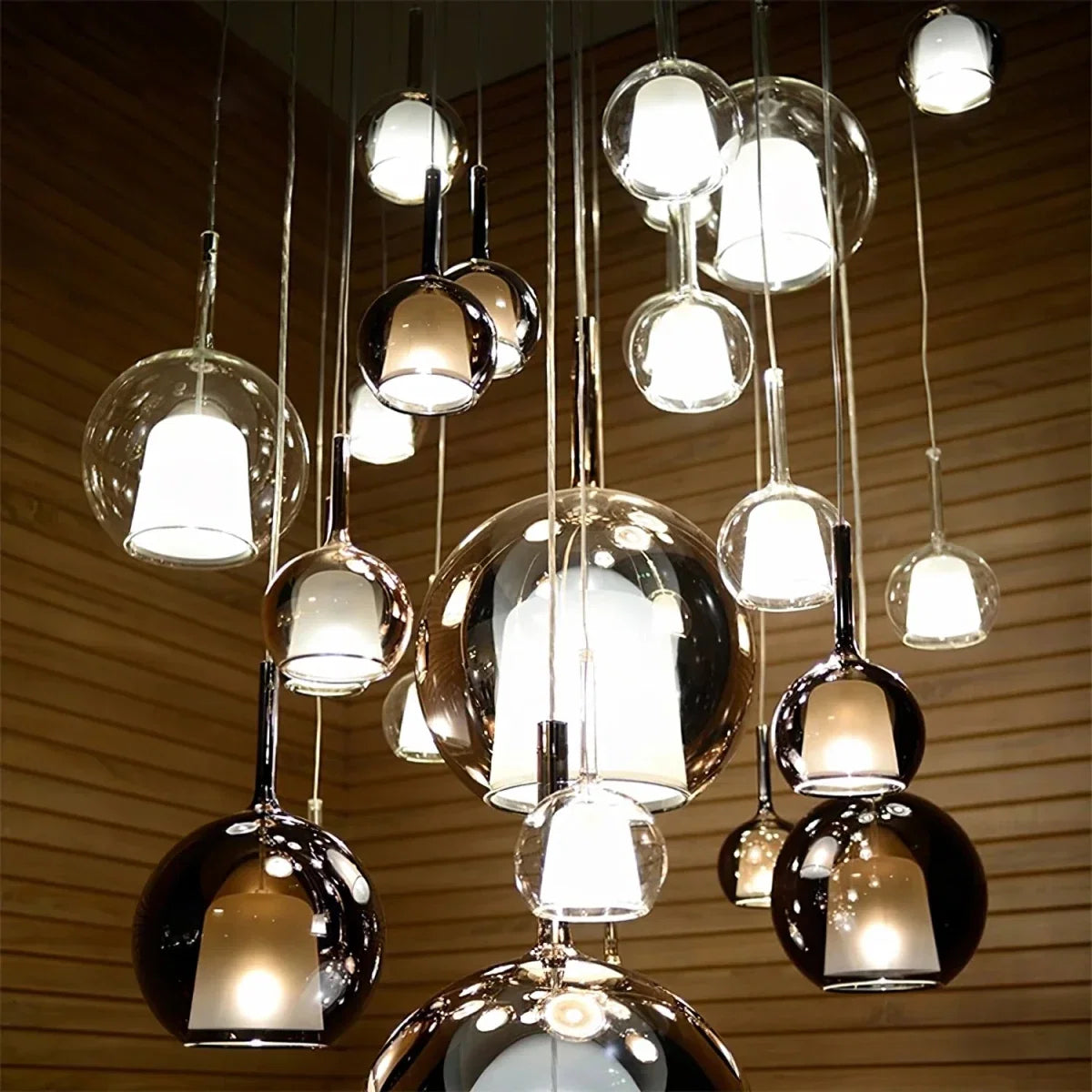 Gold Glass Globe Semi-Flush Chandelier — Dimmable Modern Style | GIVRE™