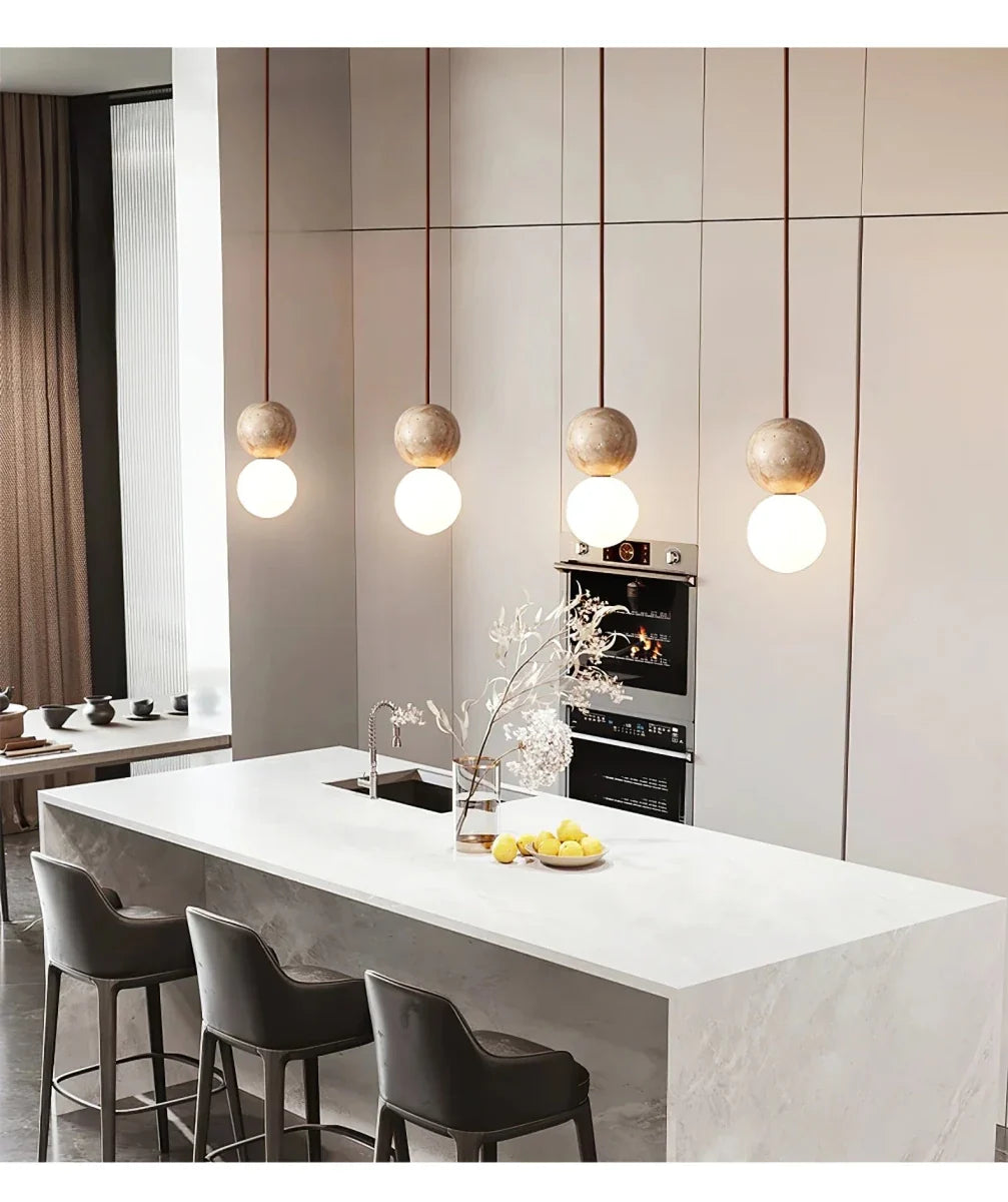Natural Stone Sphere Pendant — Small Japanese Retro Chandelier | SILEX™