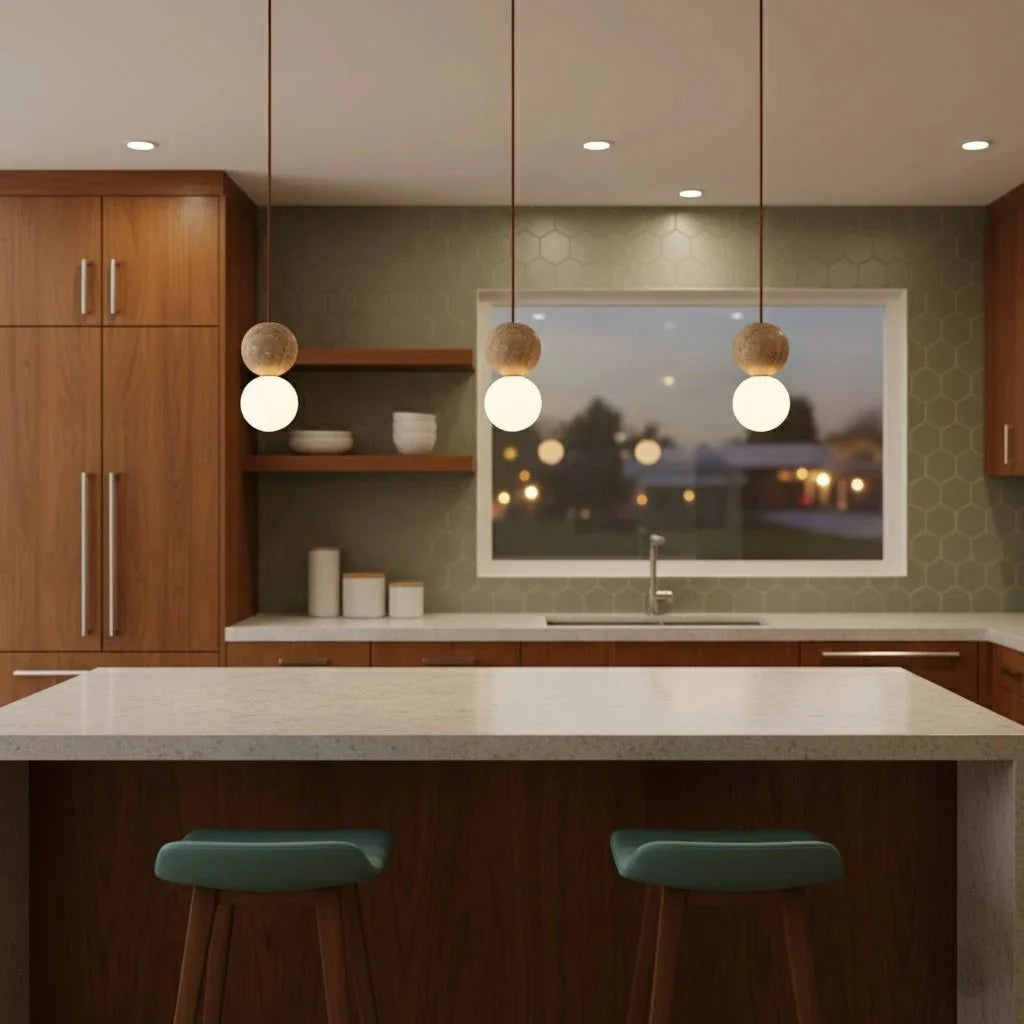 Natural Stone Sphere Pendant — Small Japanese Retro Chandelier | SILEX™