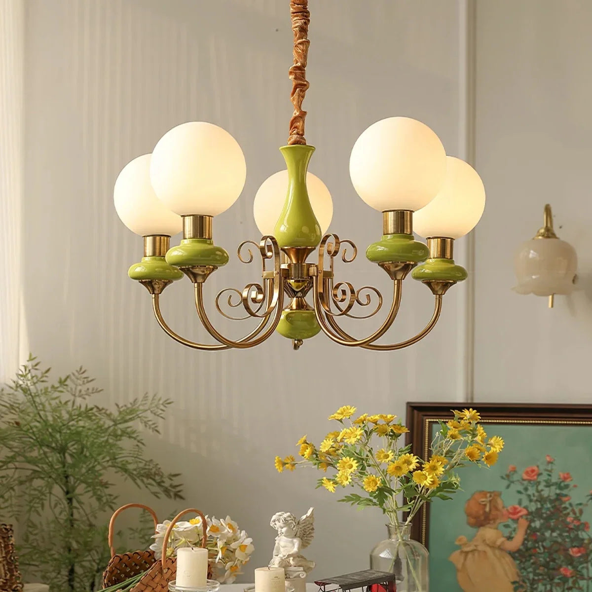 Tinted Glass Globe Chandelier — French Vintage Retro Style | BOUQUET™
