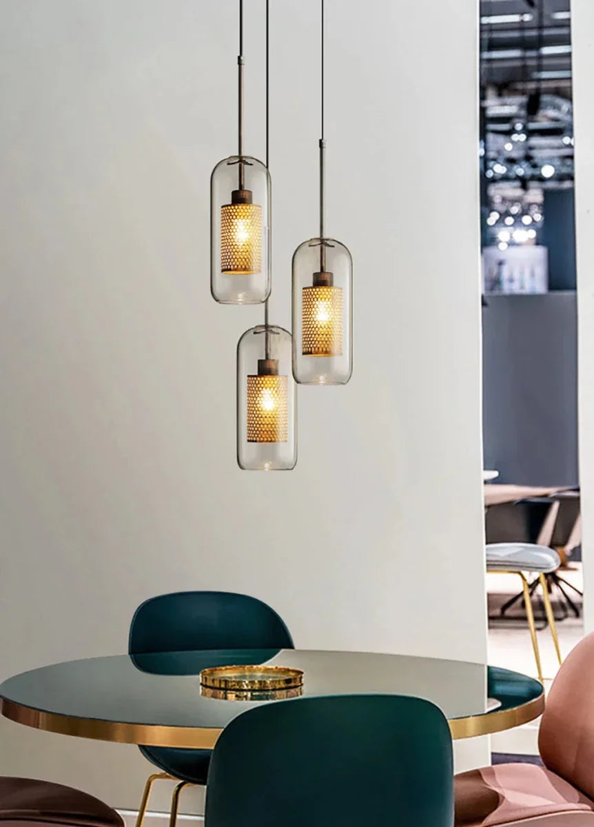 Mesh Cage Glass Globe Pendant — Industrial Loft Style | RÉSILLE™