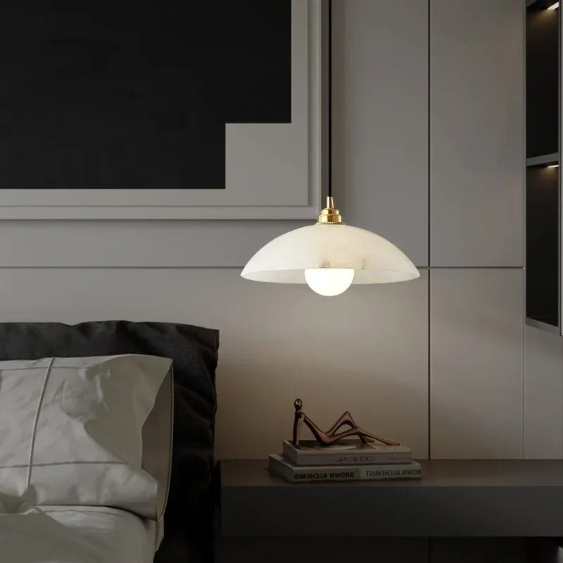 Marble Disc & Brass Ring Pendant — Minimalist Nordic Bar Style | MÉDAILLON™