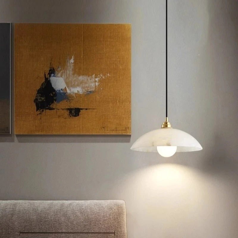 Marble Disc & Brass Ring Pendant — Minimalist Nordic Bar Style | MÉDAILLON™