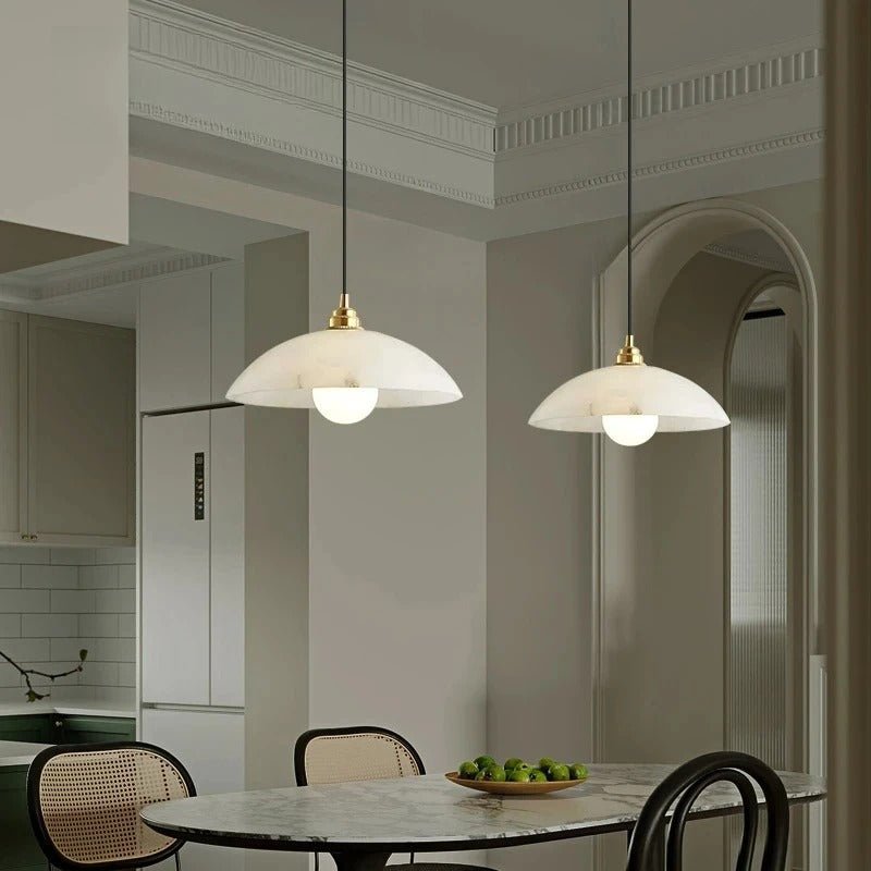 Marble Disc & Brass Ring Pendant — Minimalist Nordic Bar Style | MÉDAILLON™