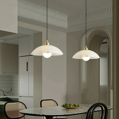 Marble Disc & Brass Ring Pendant — Minimalist Nordic Bar Style | MÉDAILLON™