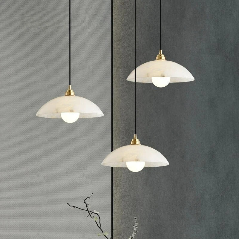 Marble Disc & Brass Ring Pendant — Minimalist Nordic Bar Style | MÉDAILLON™