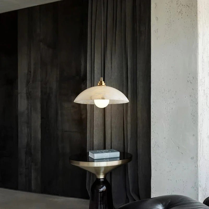 Marble Disc & Brass Ring Pendant — Minimalist Nordic Bar Style | MÉDAILLON™