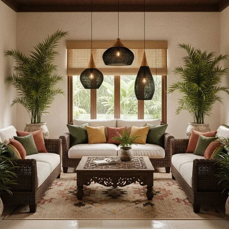 Hand-Woven Rattan Shade Pendant — Southeast Asian Style | OSIER™