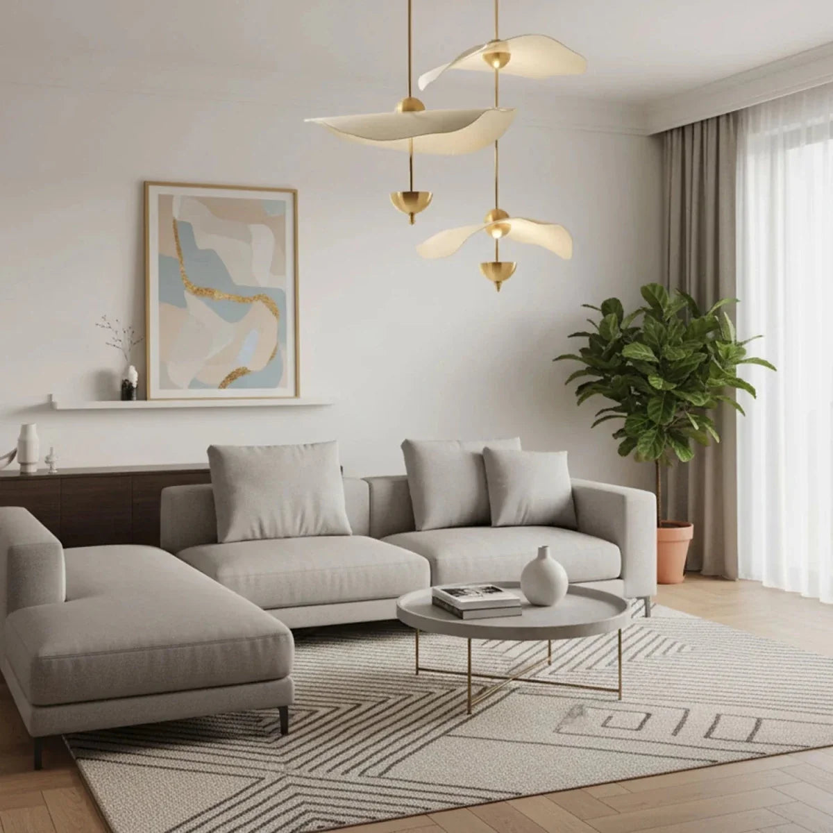 Gold Lotus Leaf Chandelier — Art Deco Modern Style | FEUILLAGE™