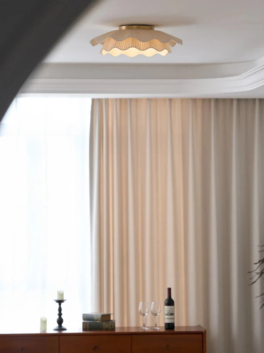 Copper & Fabric Shell-Shaped Flush Mount — Nordic Minimalist Style | COQUILLE™