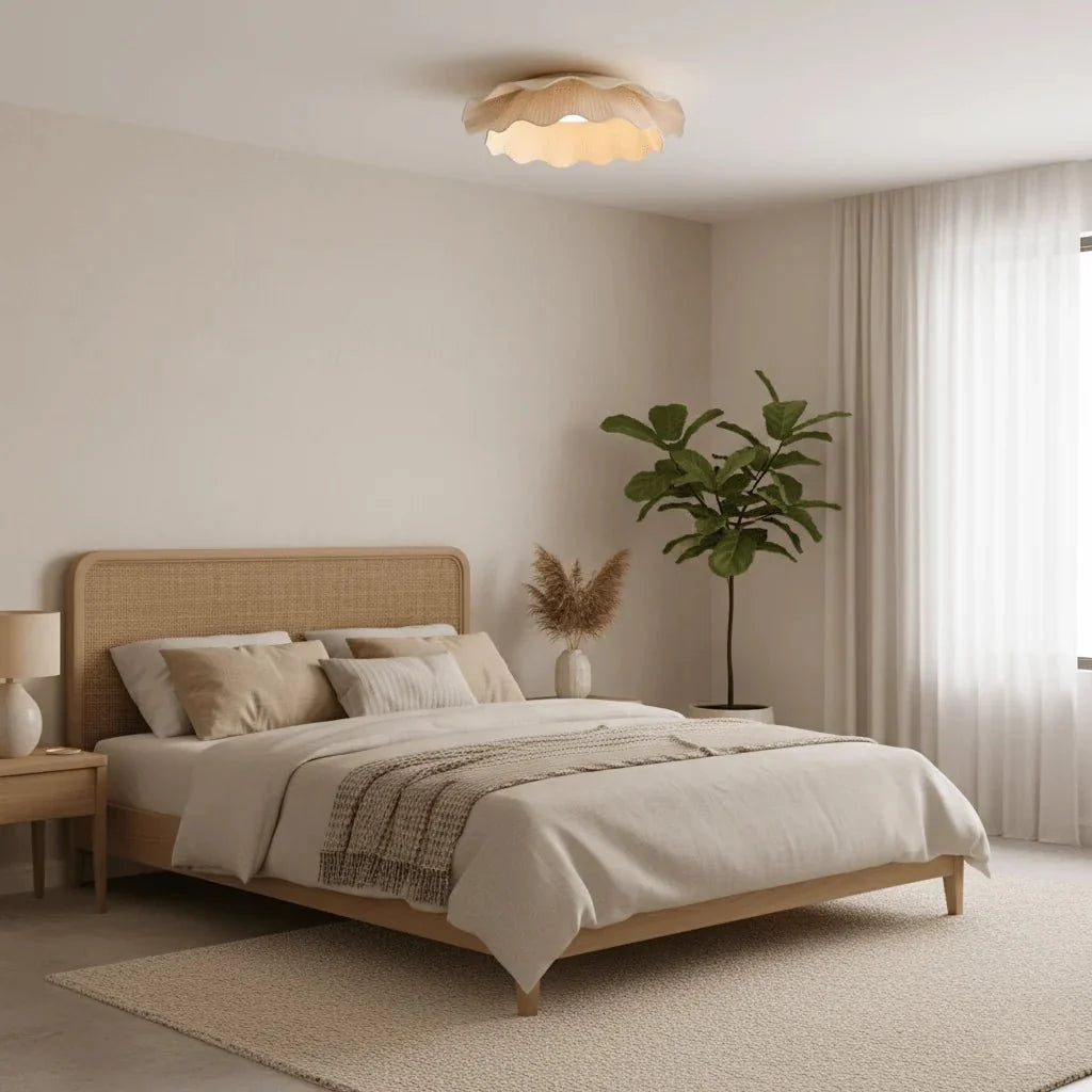 Copper & Fabric Shell-Shaped Flush Mount — Nordic Minimalist Style | COQUILLE™