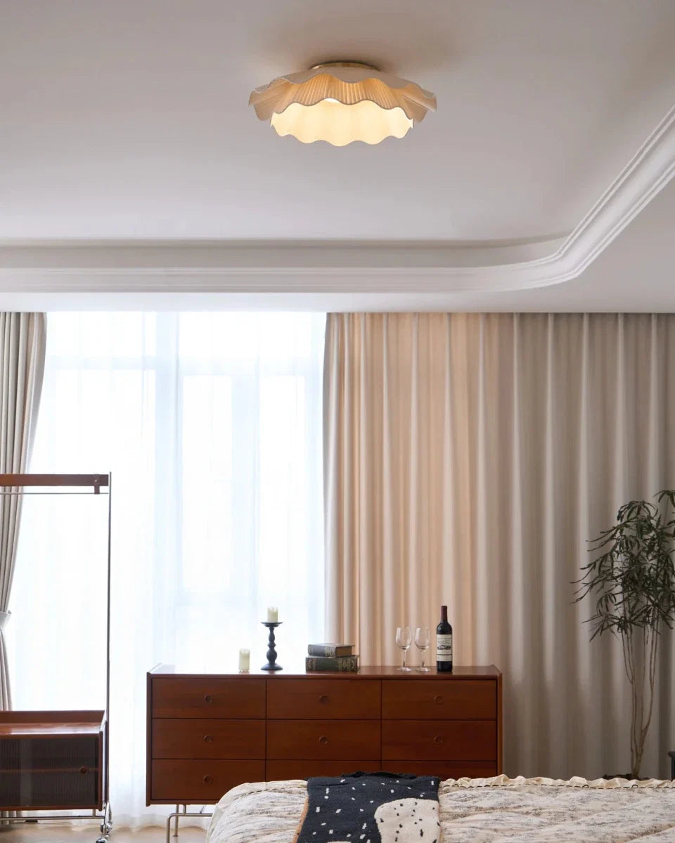 Copper & Fabric Shell-Shaped Flush Mount — Nordic Minimalist Style | COQUILLE™