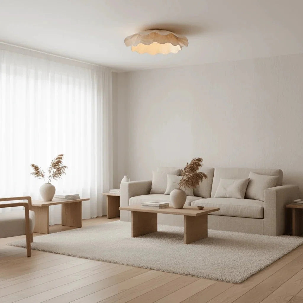 Copper & Fabric Shell-Shaped Flush Mount — Nordic Minimalist Style | COQUILLE™