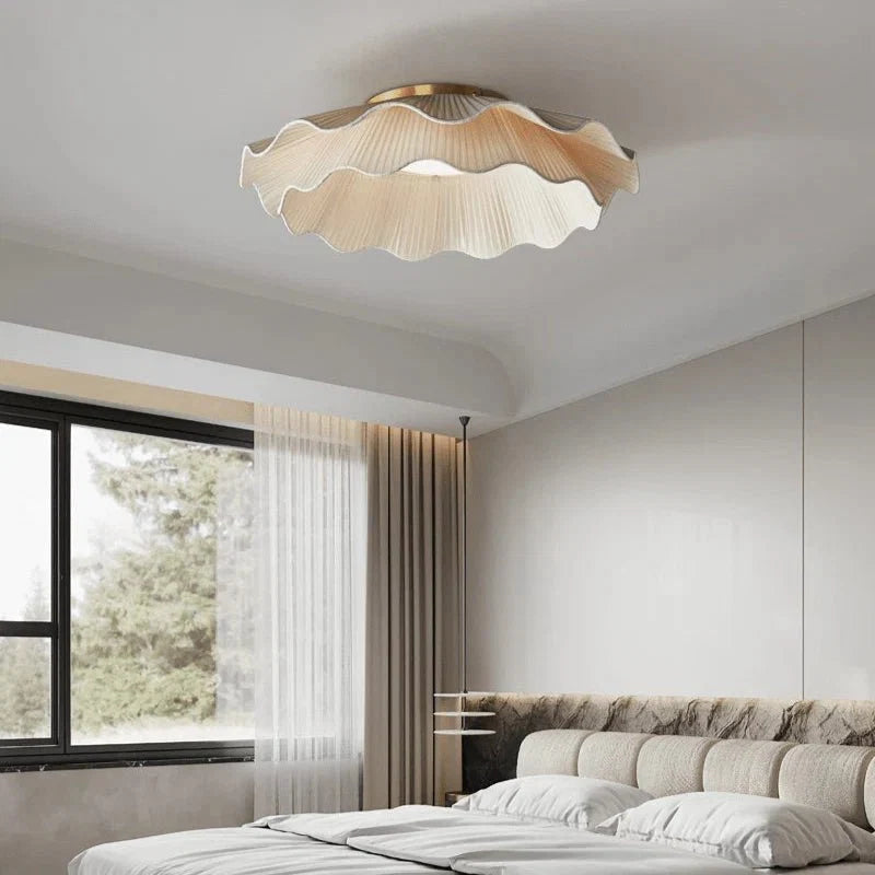 Copper & Fabric Shell-Shaped Flush Mount — Nordic Minimalist Style | COQUILLE™