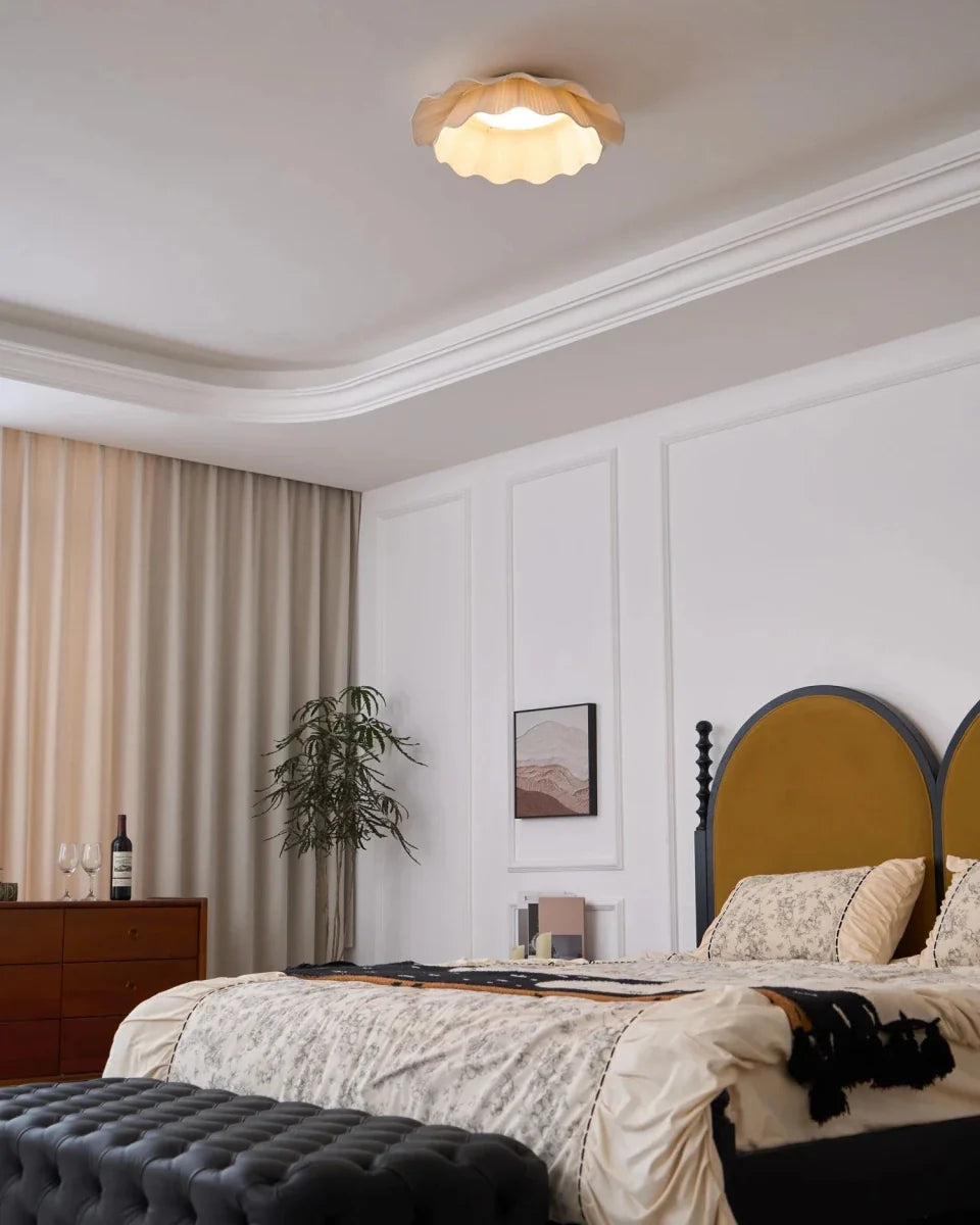 Copper & Fabric Shell-Shaped Flush Mount — Nordic Minimalist Style | COQUILLE™