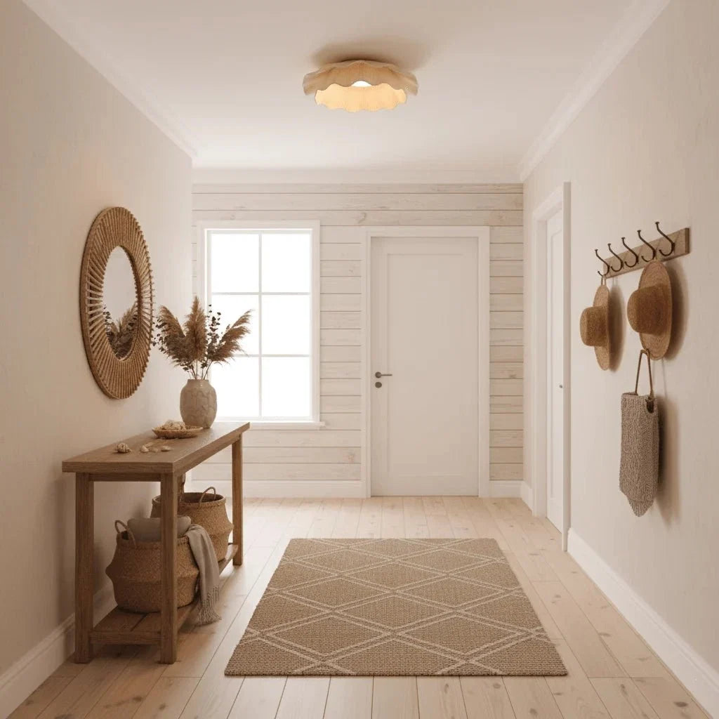 Copper & Fabric Shell-Shaped Flush Mount — Nordic Minimalist Style | COQUILLE™