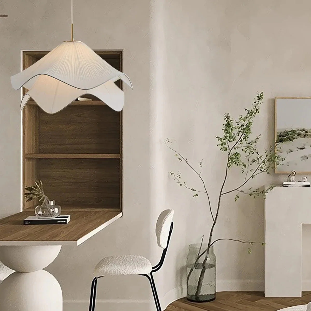 Gathered Fabric Petal Pendant — French Cream Style | VOLANT™