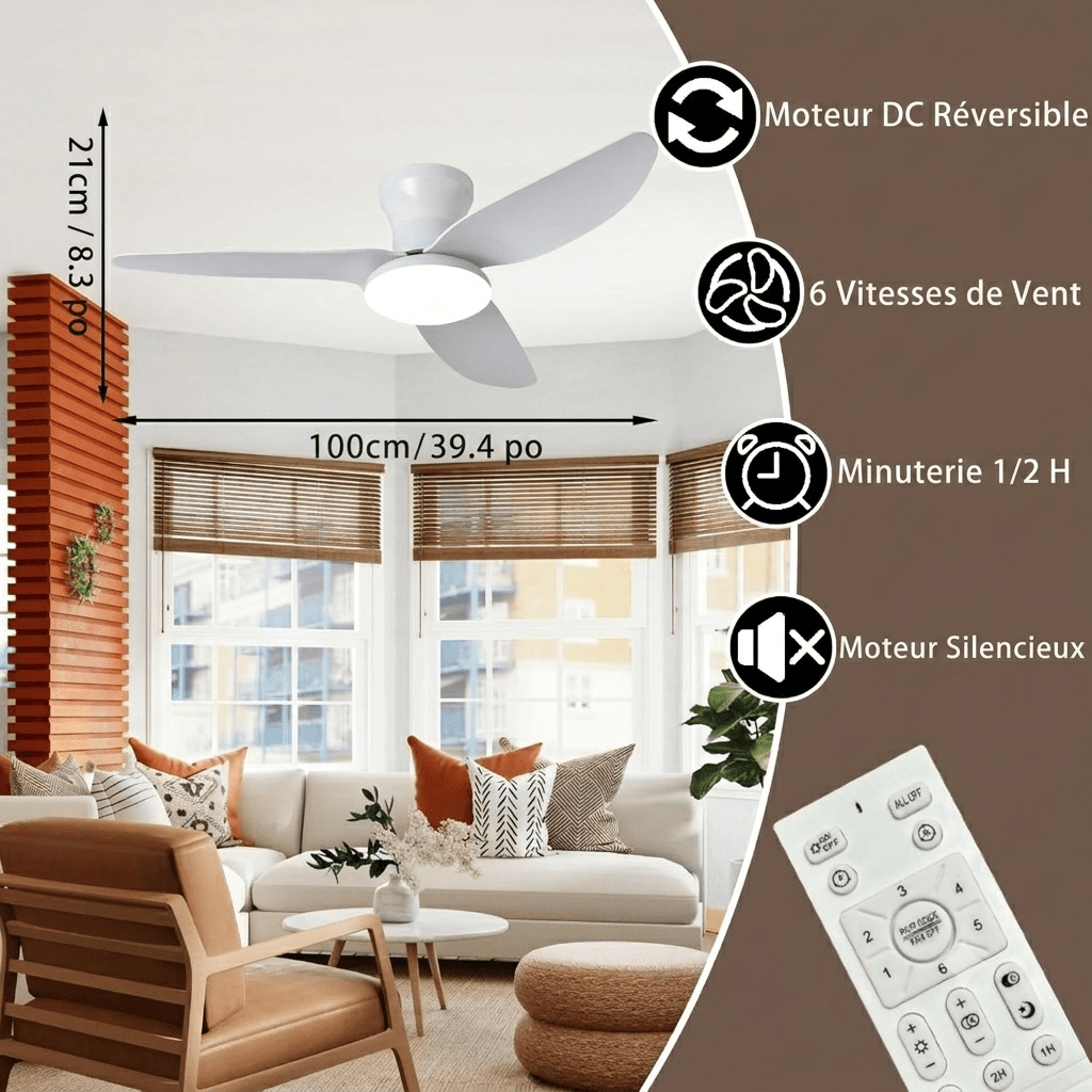 Silent DC Ceiling Fan with LED Light — 2-in-1 Dimmable Style | BRISE™